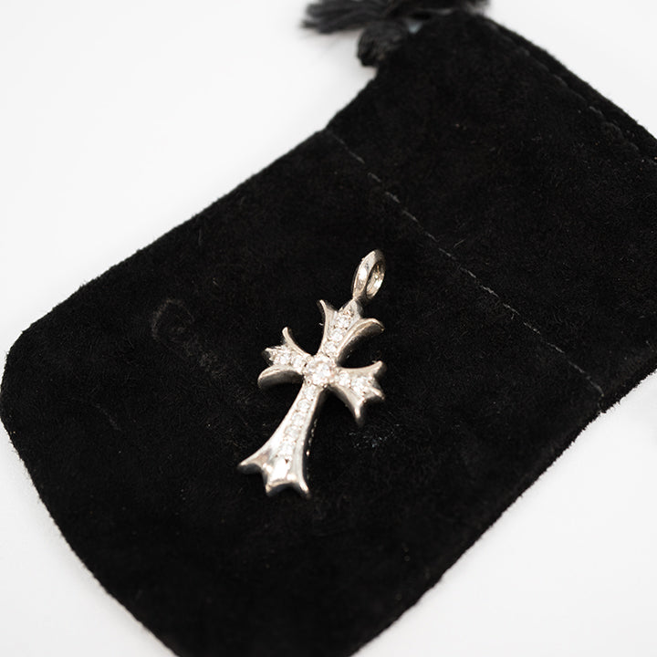 Chrome Hearts 18KWG クロムハーツタイニーファットクロスTNY CRSF P DMND PAVEダイヤ チャーム ホワイトゴールドネックレストップ