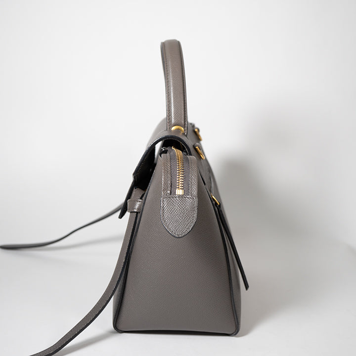 CELINE セリーヌ ベルトバッグ マイクロ  グレー ゴールド金具 ハンドバッグ レディース