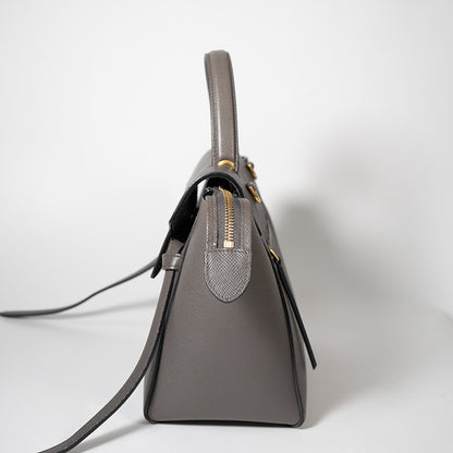 CELINE セリーヌ ベルトバッグ マイクロ  グレー ゴールド金具 ハンドバッグ レディース