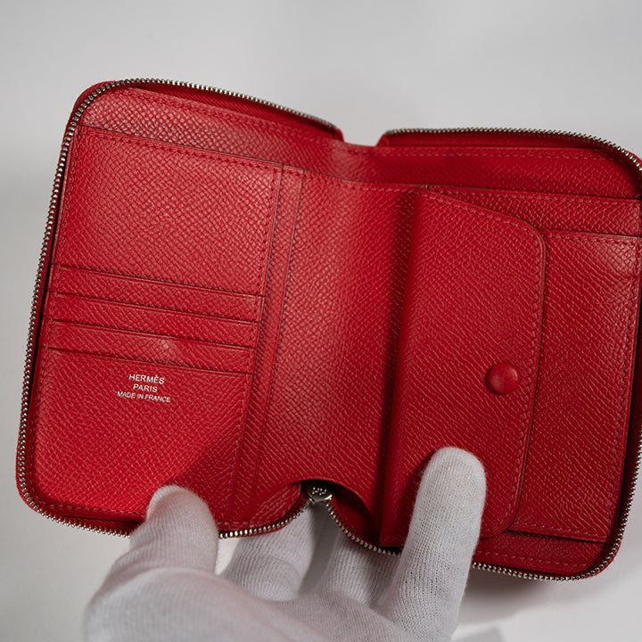 HERMES エルメス アザップ ヴェルティカル ヴォーエプソン レッド シルバー金具 □O刻印(2011年頃) レディース シェーブル 二つ折り財布 塗装あり リペア