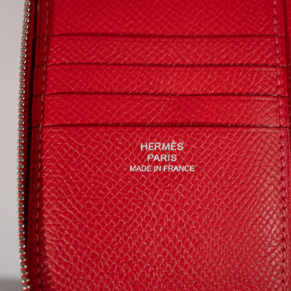 HERMES エルメス アザップ ヴェルティカル ヴォーエプソン レッド シルバー金具 □O刻印(2011年頃) レディース シェーブル 二つ折り財布 塗装あり リペア