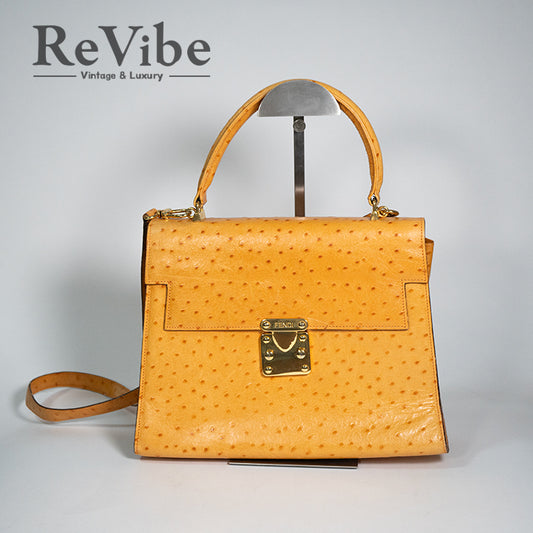 FENDI フェンディ ハンドバッグ ヴィンテージ オレンジ オーストリッチ ゴールド金具
