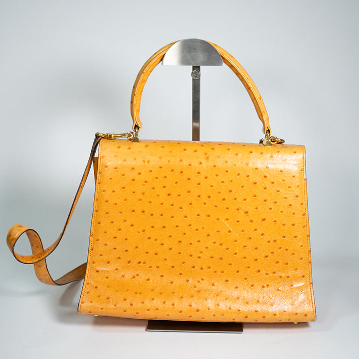 FENDI フェンディ ハンドバッグ ヴィンテージ オレンジ オーストリッチ ゴールド金具