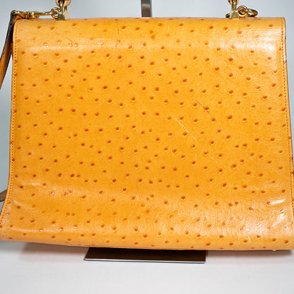 FENDI フェンディ ハンドバッグ ヴィンテージ オレンジ オーストリッチ ゴールド金具