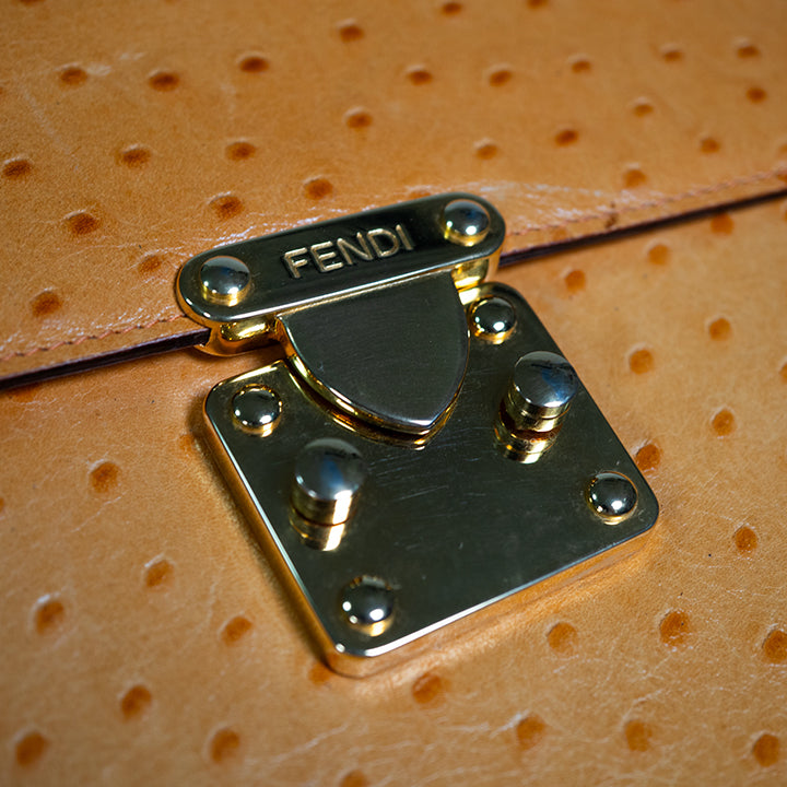 FENDI フェンディ ハンドバッグ ヴィンテージ オレンジ オーストリッチ ゴールド金具