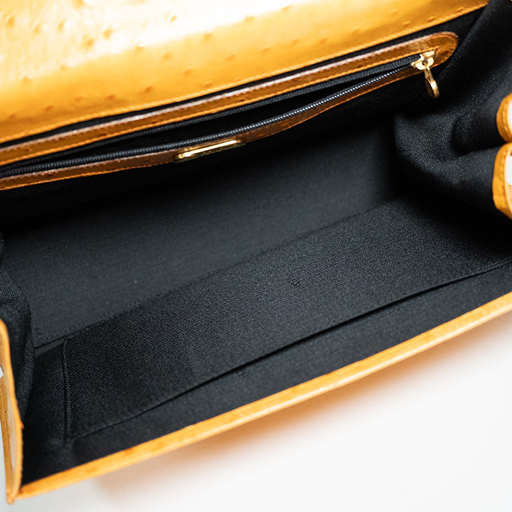 FENDI フェンディ ハンドバッグ ヴィンテージ オレンジ オーストリッチ ゴールド金具