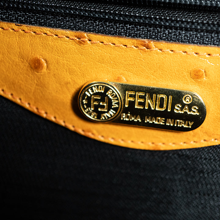 FENDI フェンディ ハンドバッグ ヴィンテージ オレンジ オーストリッチ ゴールド金具