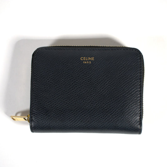 セリーヌ CELINE コンパクト ジップ ウォレット コインケース 小銭入れ カードケース ミニ財布 10B663BEL レザー ブラック 黒 イタリア製 メンズ レディース 中古 Bランク