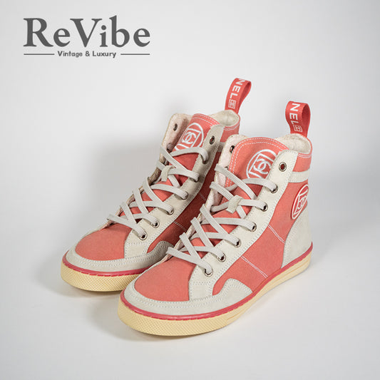 CHANEL シャネル ココマーク ハイカットスニーカー ピンク キャンバス スエード 37 ヴィンテージ レディース G25928