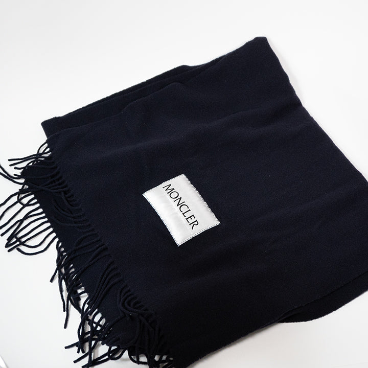 MONCLER SCARFモンクレール マフラー ストール スカーフ フリンジ ロゴパッチ ウール
