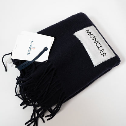 MONCLER SCARFモンクレール マフラー ストール スカーフ フリンジ ロゴパッチ ウール
