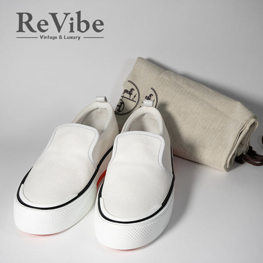 HERMES エルメス グリス スリッポン スニーカー  オレンジソール 41.5 メンズ Sスタンプあり