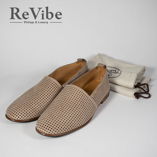 HERMES エルメス エレオス モカシン スリッポン シューズ ベージュ メンズ Sスタンプあり #41