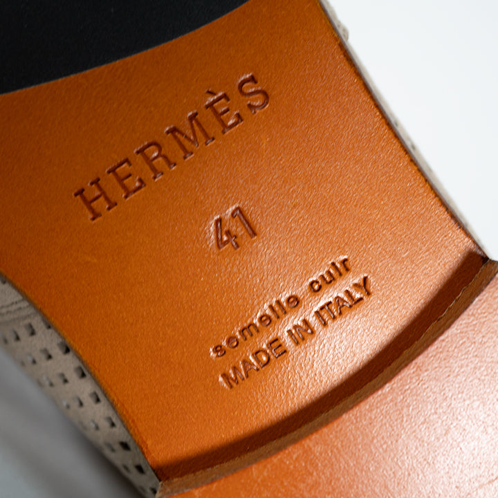 HERMES エルメス エレオス モカシン スリッポン シューズ ベージュ メンズ Sスタンプあり #41