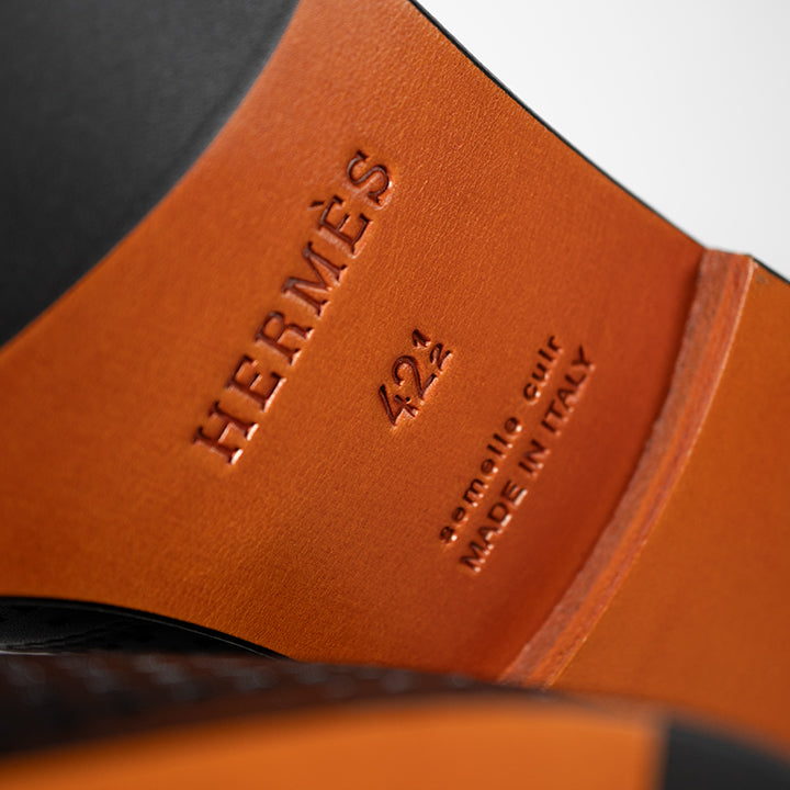 HERMES エルメス エレオス モカシン スリッポン シューズ ブラック  メンズ Sスタンプあり #42 1/2