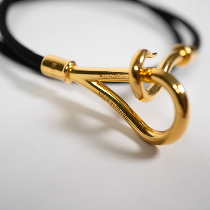 HERMES エルメス ジャンボ チョーカー Wブレスレット コットンコード ロング メンズ レディース ユニセックス ゴールド金具 ブラッグ