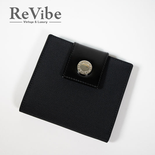 BVLGARI ブルガリクラシコ 二つ折り財布  ロゴボタン キャンバス パテントレザー ブラック
