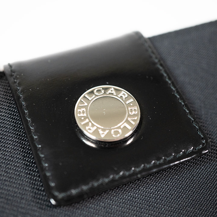 BVLGARI ブルガリクラシコ 二つ折り財布  ロゴボタン キャンバス パテントレザー ブラック