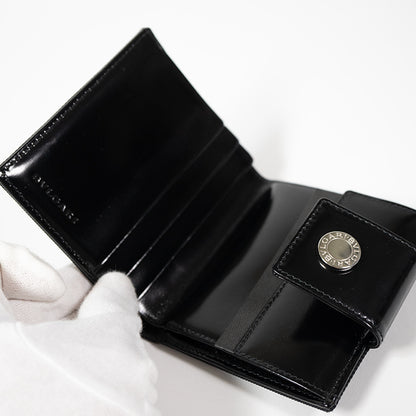 BVLGARI ブルガリクラシコ 二つ折り財布  ロゴボタン キャンバス パテントレザー ブラック