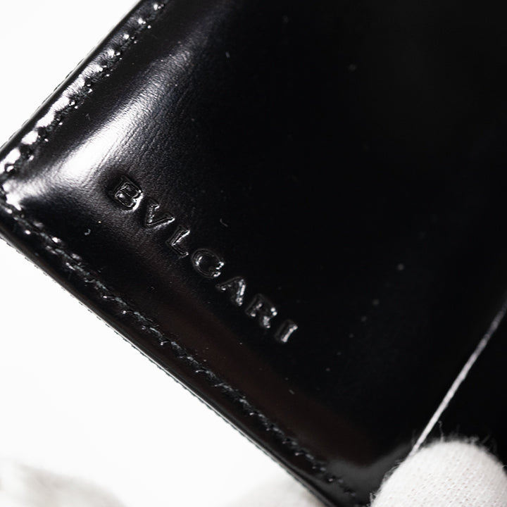 BVLGARI ブルガリクラシコ 二つ折り財布  ロゴボタン キャンバス パテントレザー ブラック