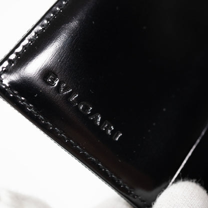 BVLGARI ブルガリクラシコ 二つ折り財布  ロゴボタン キャンバス パテントレザー ブラック