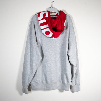 シュプリーム Contrast Hooded Sweatshirt ヘザーグレー×レッド 背面 フードロゴ