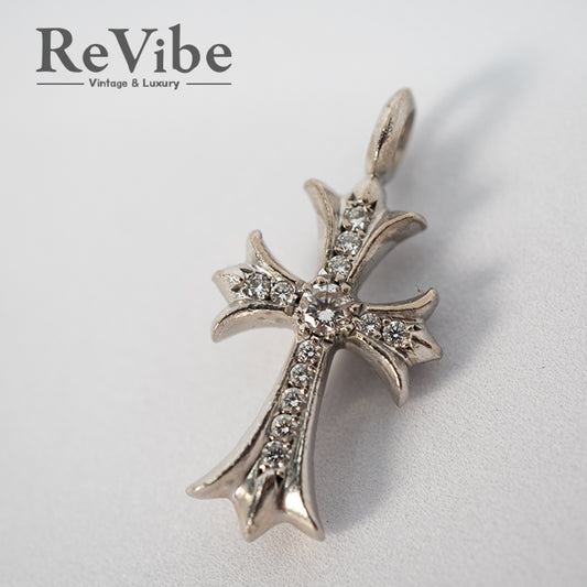 Chrome Hearts 18KWG クロムハーツタイニーファットクロスTNY CRSF P DMND PAVEダイヤ チャーム ホワイトゴールドネックレストップ