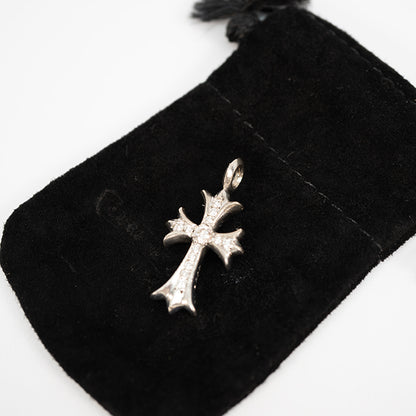 Chrome Hearts 18KWG クロムハーツタイニーファットクロスTNY CRSF P DMND PAVEダイヤ チャーム ホワイトゴールドネックレストップ