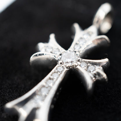 Chrome Hearts 18KWG クロムハーツタイニーファットクロスTNY CRSF P DMND PAVEダイヤ チャーム ホワイトゴールドネックレストップ
