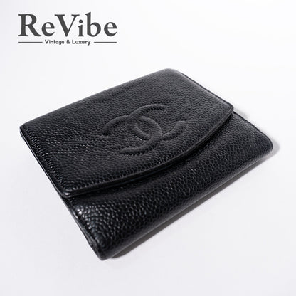 CHANEL キャビアスキン 二つ折り財布 WホックA13496
