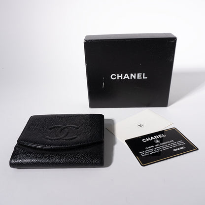 CHANEL キャビアスキン 二つ折り財布 WホックA13496