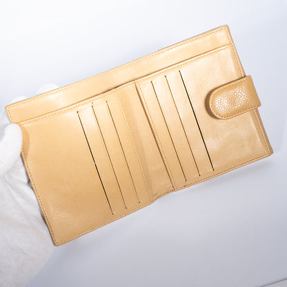 CHANEL シャネル ココマーク Wホック 二つ折り財布 ベージュ キャビアスキン レディース